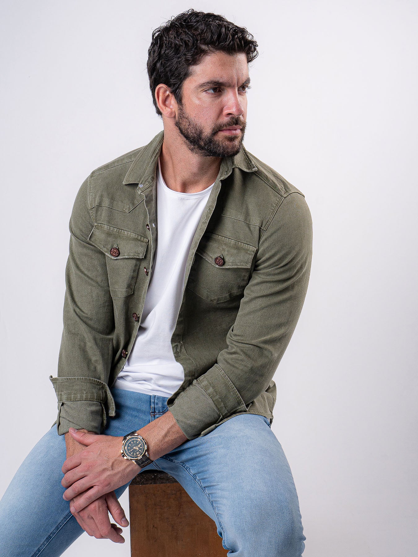 Jaqueta Overshirt MVCK Verde Militar Estonada