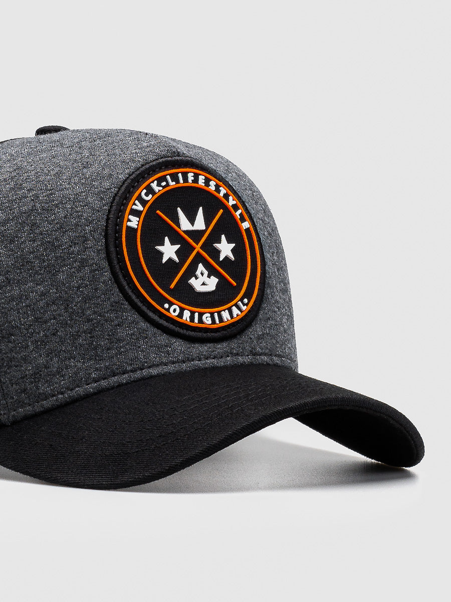 Boné Trucker Brasão Mescla e Laranja MVCK