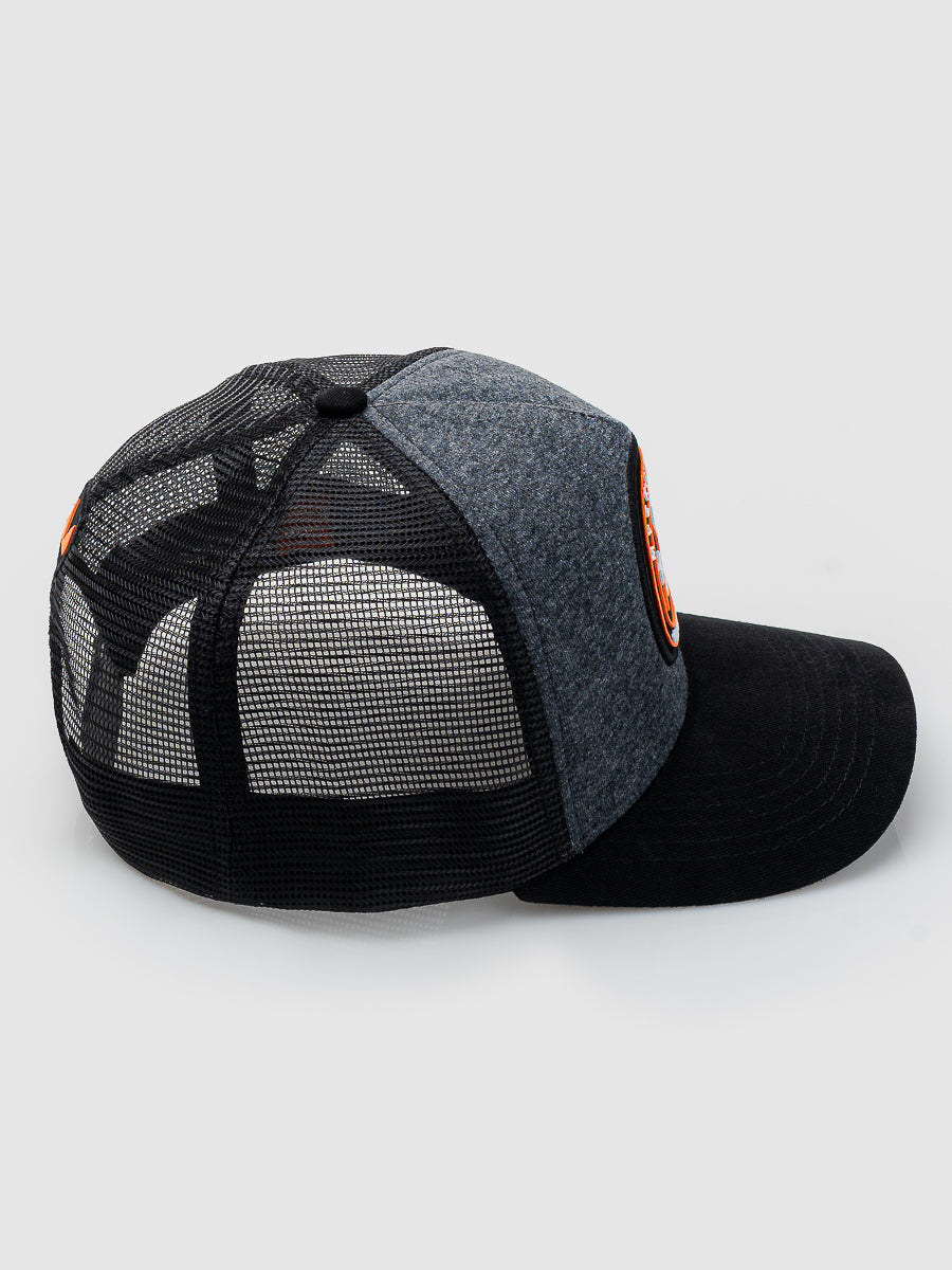 Boné Trucker Brasão Mescla e Laranja MVCK