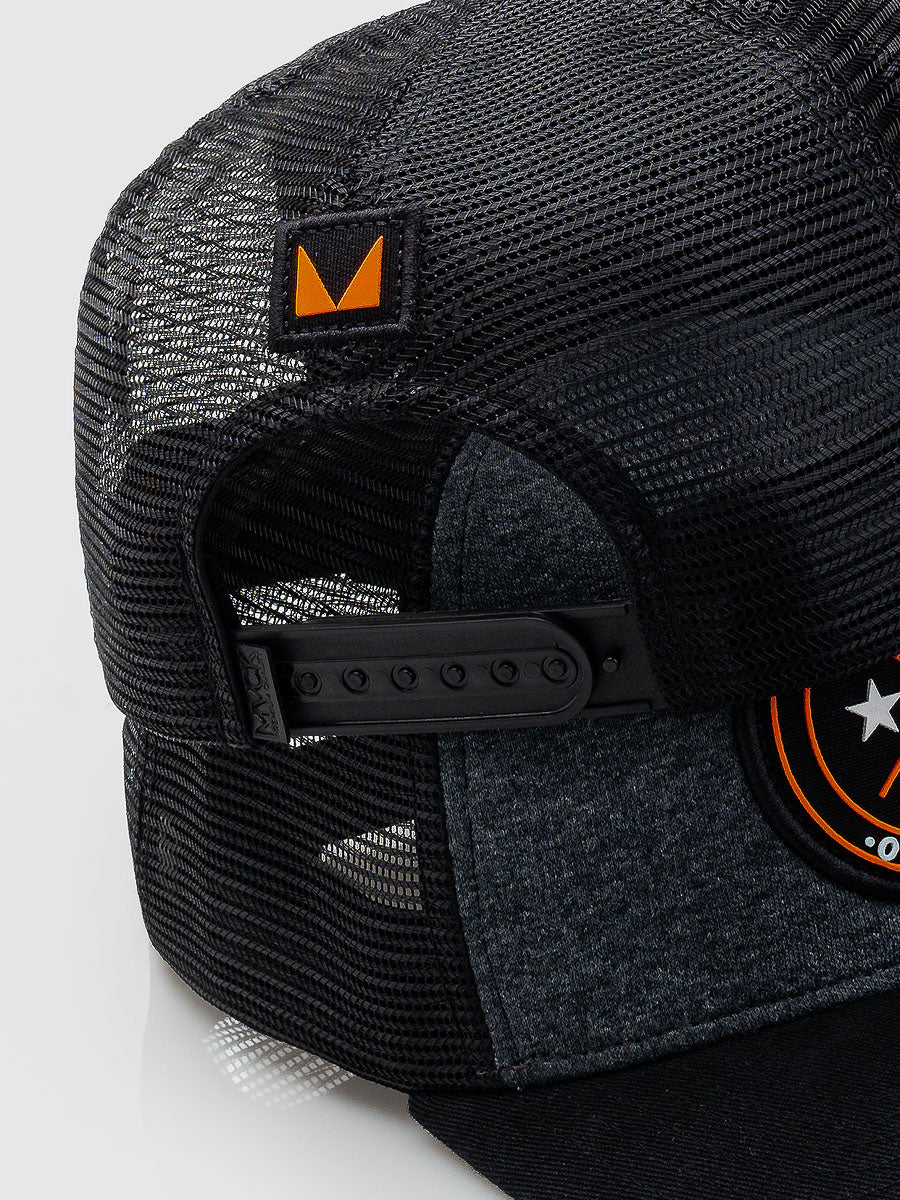Boné Trucker Brasão Mescla e Laranja MVCK