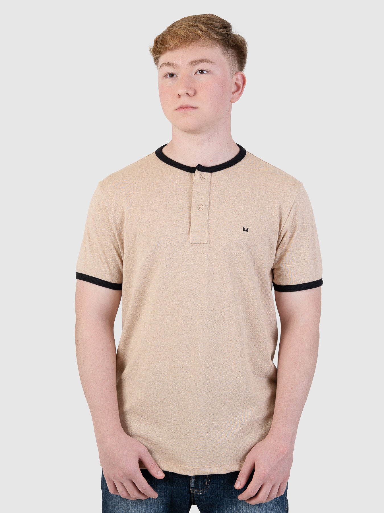 Camiseta Masculina Henley Bege e Preto MVCK