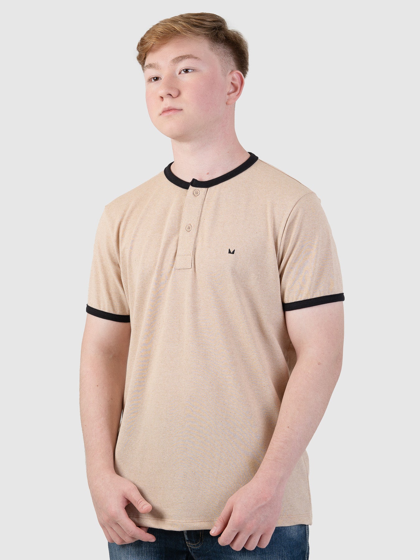 Camiseta Masculina Henley Bege e Preto MVCK
