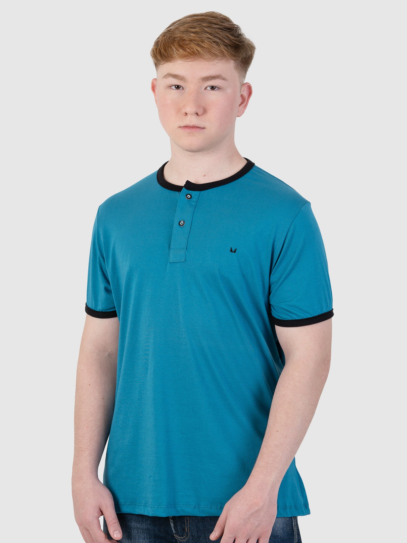 Camiseta Masculina Henley Azul e Preto MVCK