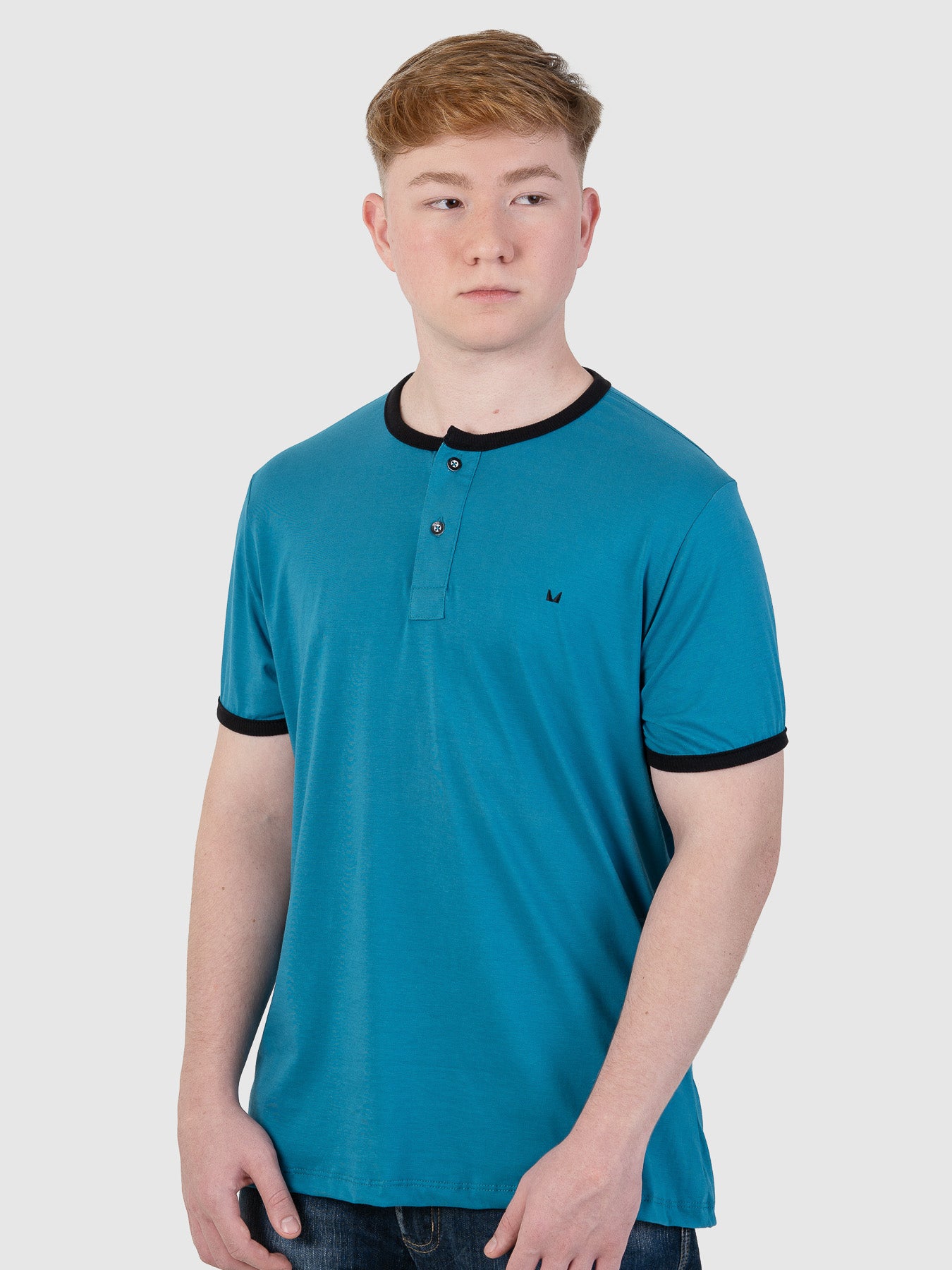 Camiseta Masculina Henley Azul e Preto MVCK