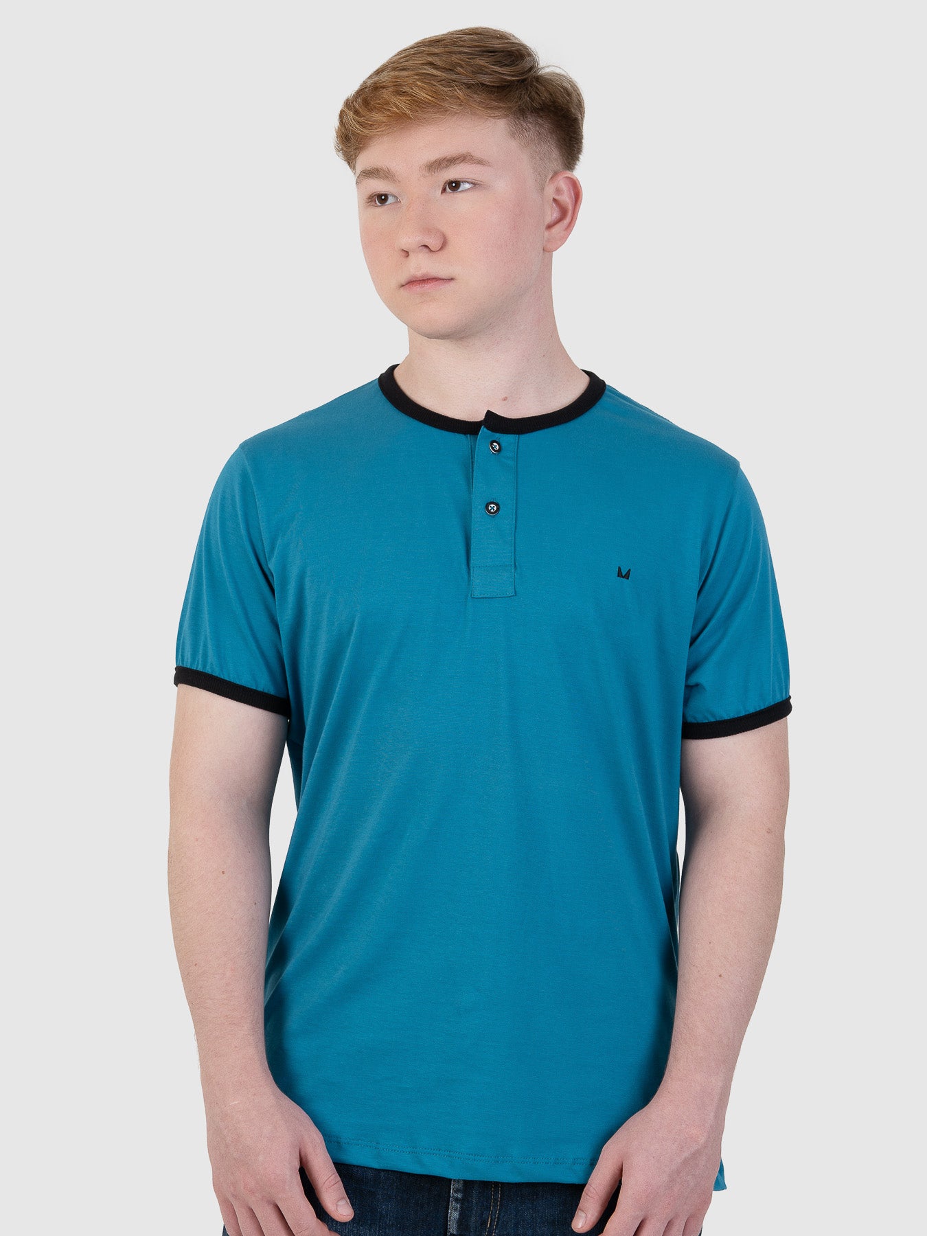 Camiseta Masculina Henley Azul e Preto MVCK