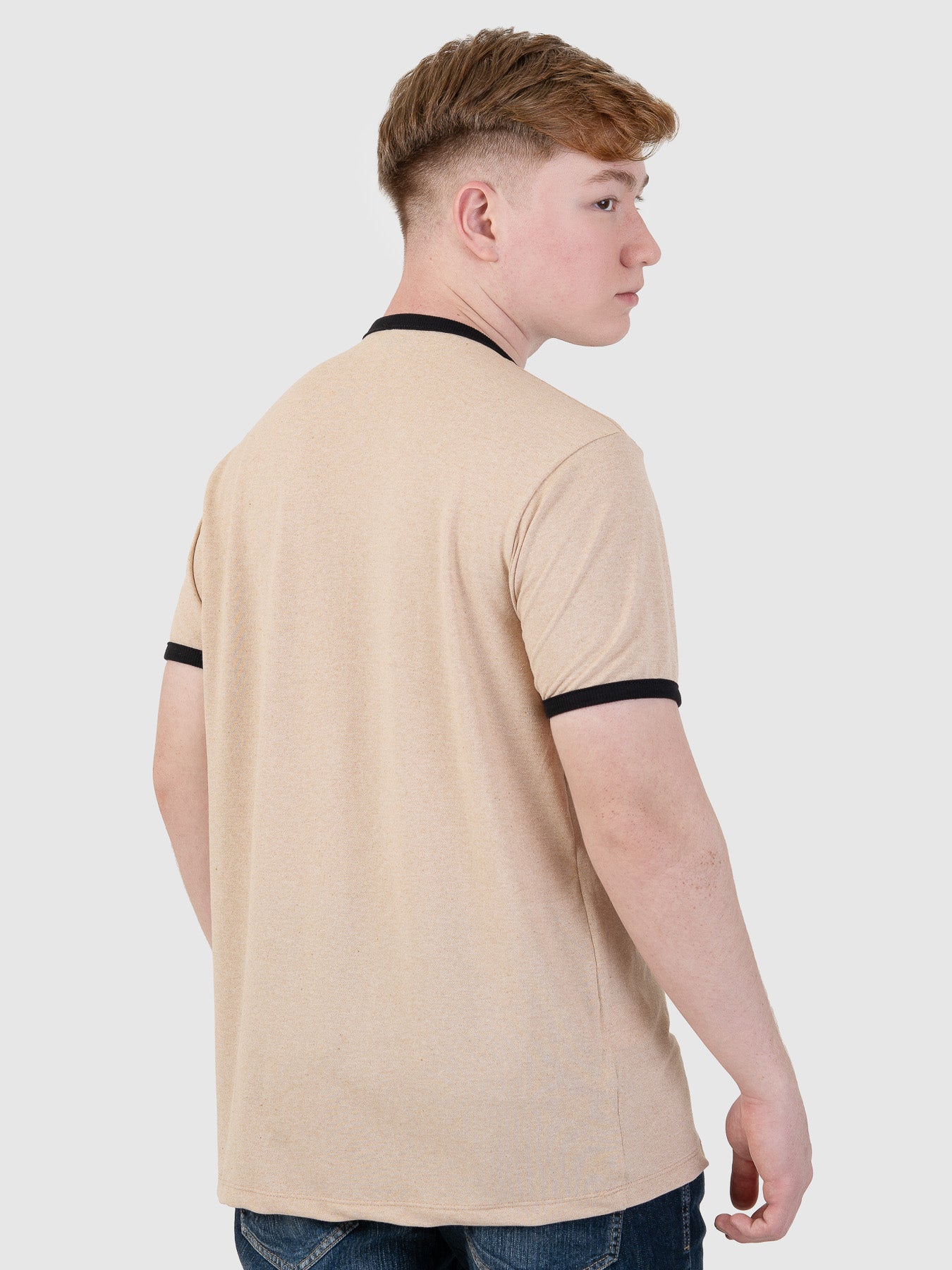 Camiseta Masculina Henley Bege e Preto MVCK