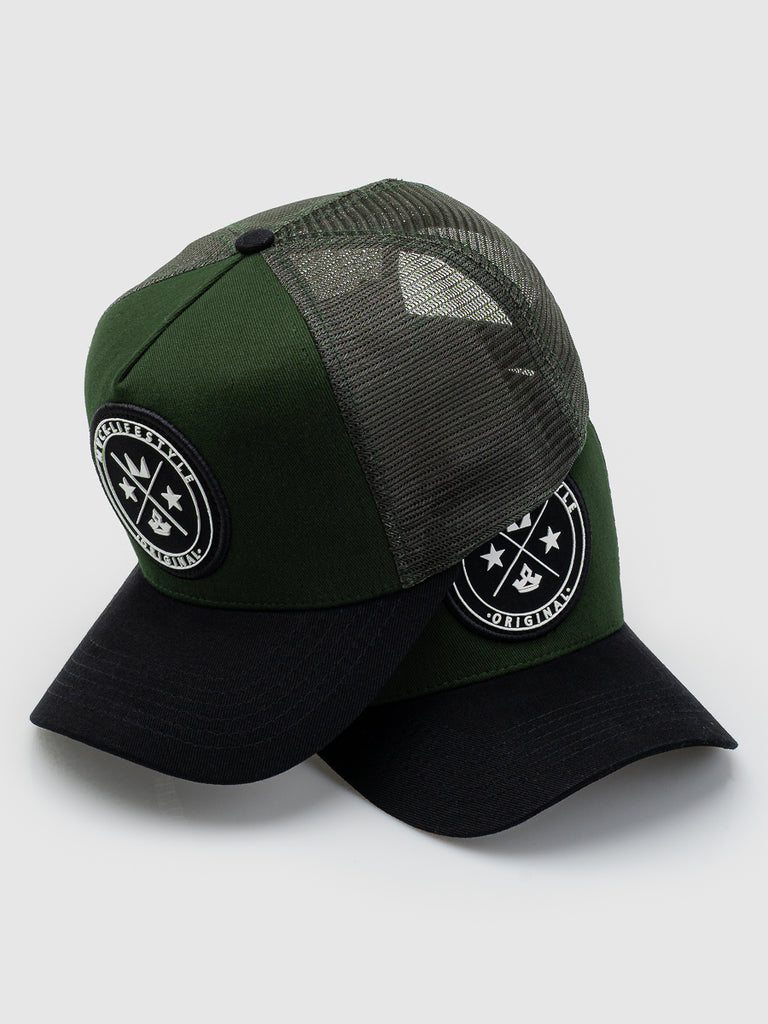 Boné Trucker Brasão Verde e Preto Mvck